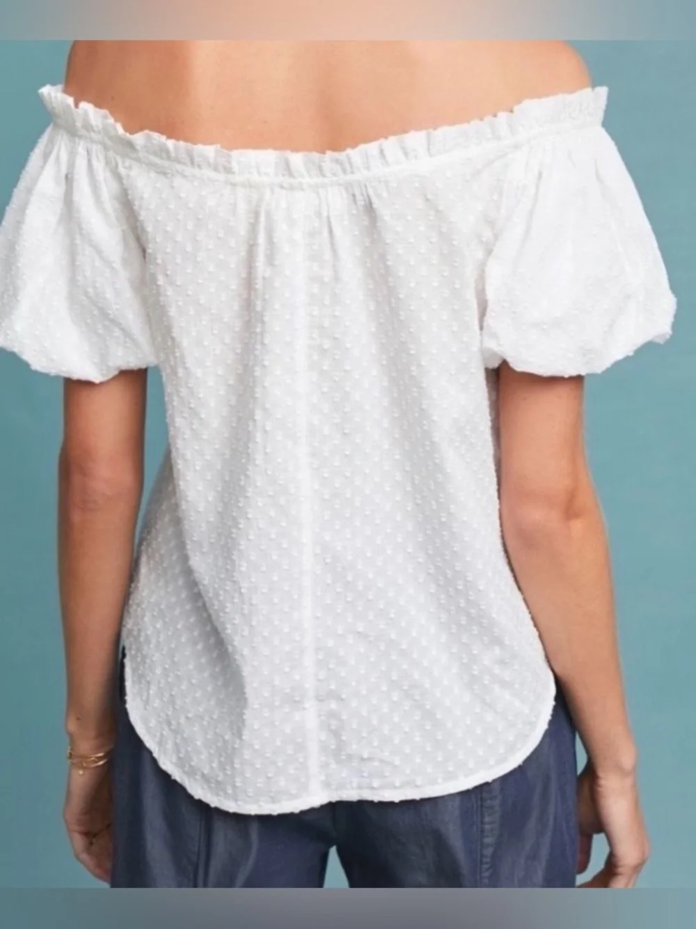 Anthropologie Maeve Sojourner Swiss Dot Off Shoulder White Top Size 12